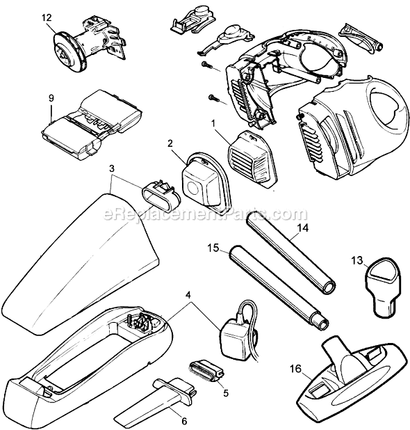 Page A Diagram and Parts List for FVE1210  Black and Decker Hand Vacuum
